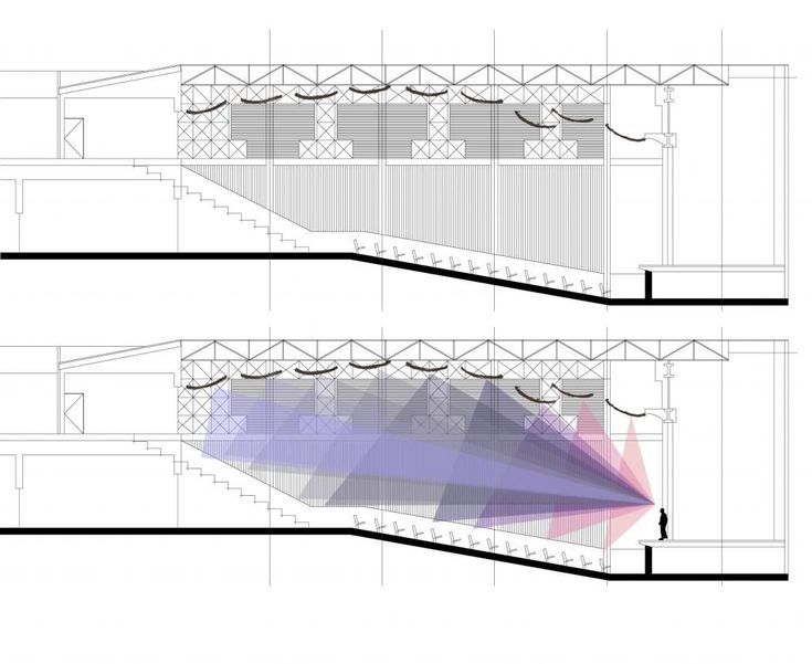 two diagrams showing different sections of the building