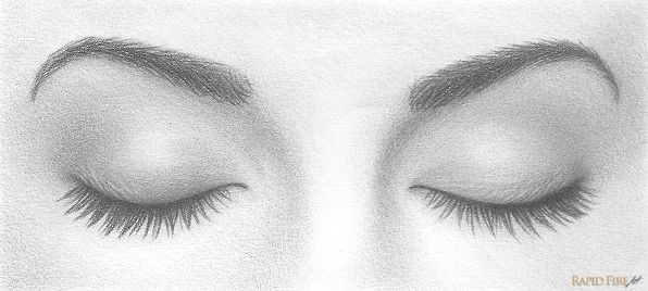 a pencil drawing of an eye with long lashes