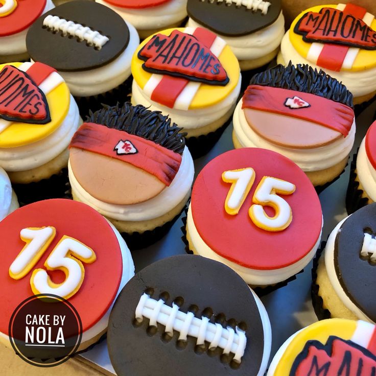 cupcakes decorated to look like sports related items