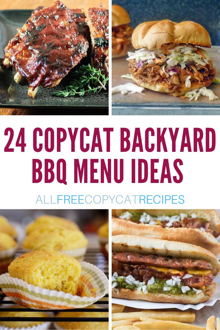 the cover of 24 copycat backyard bbq menus, including sandwiches and muffins