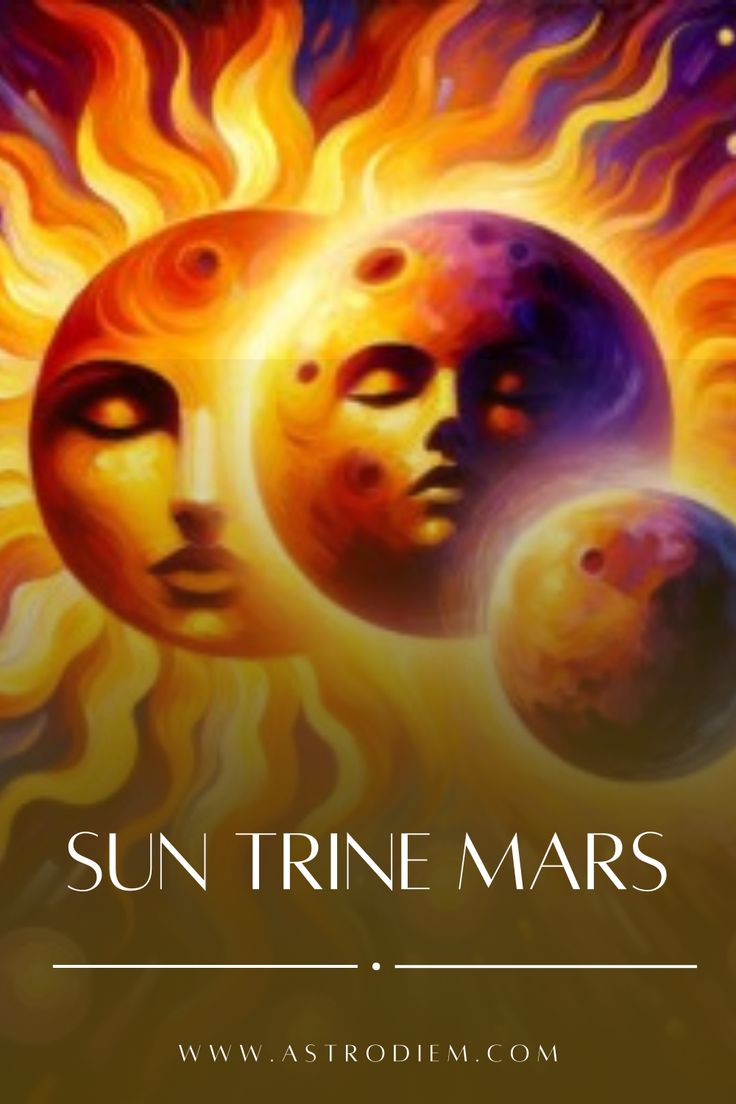 sun trine mars with two faces in front of the sun and planets behind it