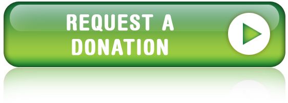 a green rectangle button with the words request a donation and an arrow pointing to it