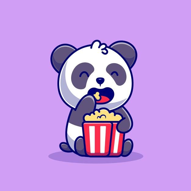 a panda eating popcorn while sitting on the ground