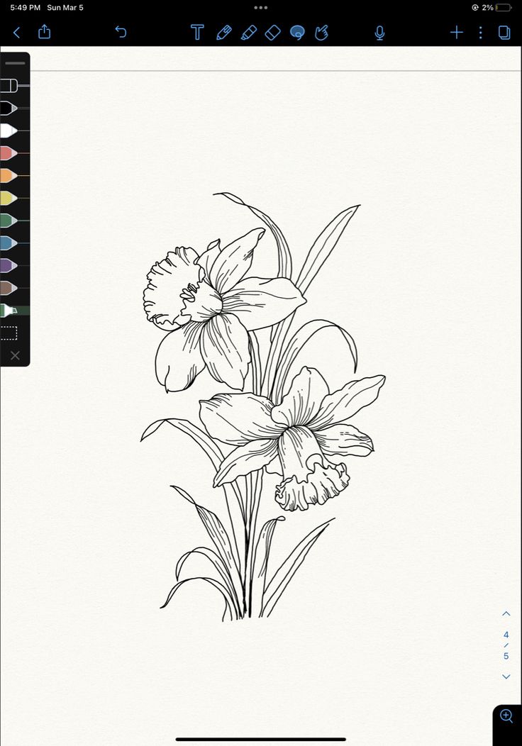 an image of flowers drawn on a tablet screen