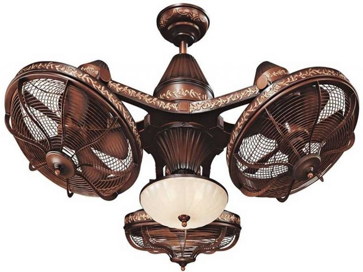 a ceiling fan with two fans attached to it's blades and one light on top