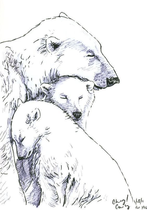 a drawing of two polar bears hugging each other