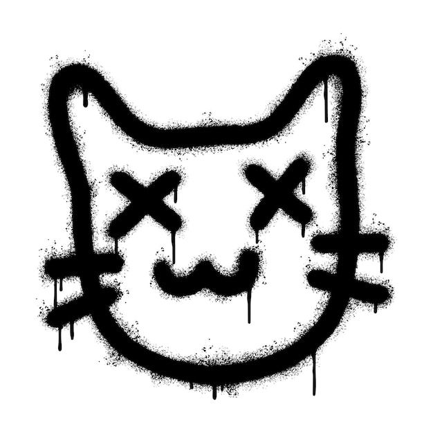 a black and white drawing of a cat's face with paint splattered on it