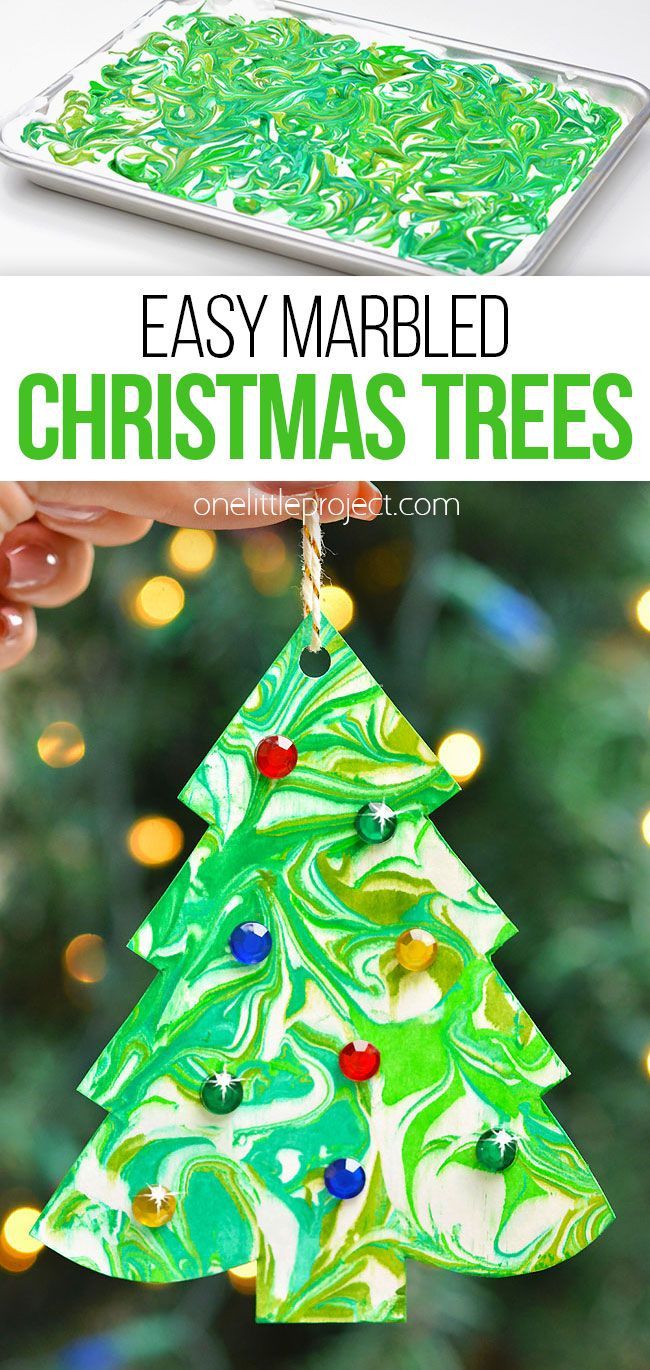 an easy marbled christmas tree ornament for kids to make