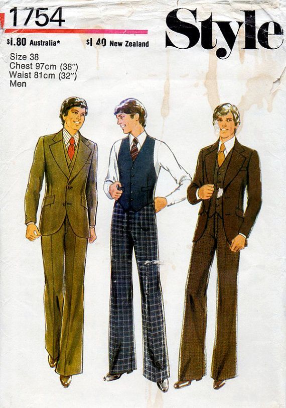 Suit Sewing Patterns for Men | 1970s Men's Suit Jacket, Waistcoat & Pants Vintage Sewing Pattern ... 1970s Mens Suit, Modernist Fashion, 70s Queen, 1970's Hair, Fashion Sketches Men, Suit Inspiration, Vintage Fashion Sketches, Suit Drawing, Mens 3 Piece Suits