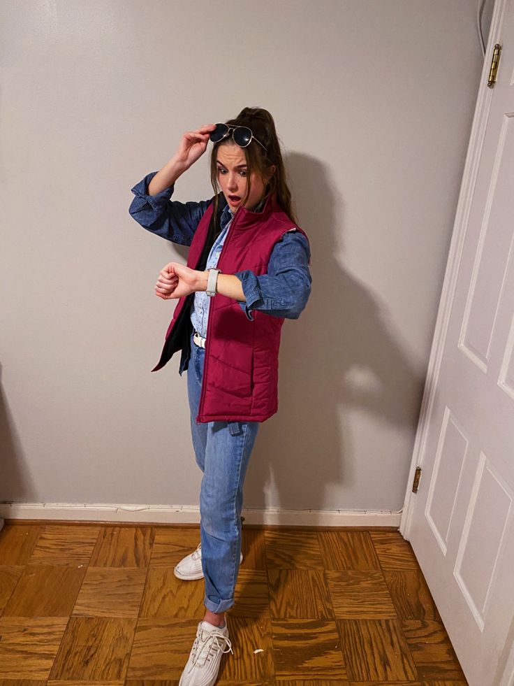 Woman’s Marty McFly costume Easy Appropriate Halloween Costumes, Overall Costume Ideas Women, Well Known Halloween Costumes, Work Appropriate Costumes For Women, Movie Character Spirit Week, Unique Womens Costumes, 90s Costume Halloween, Easy Costumes Ideas For Women, Halloween Costumes Tomboy