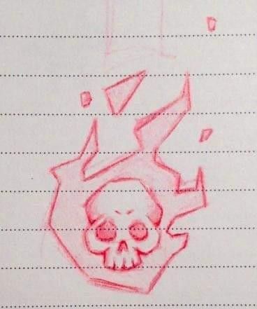 a drawing of a skull with arrows coming out of it