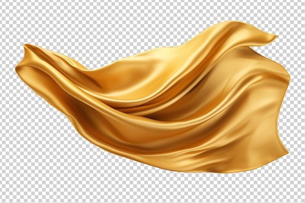 gold silk fabric flying in the wind on a transparent background, with clipping space for text