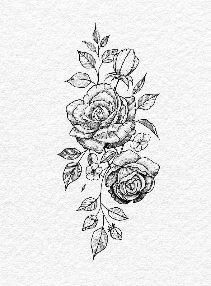 a black and white drawing of roses on paper