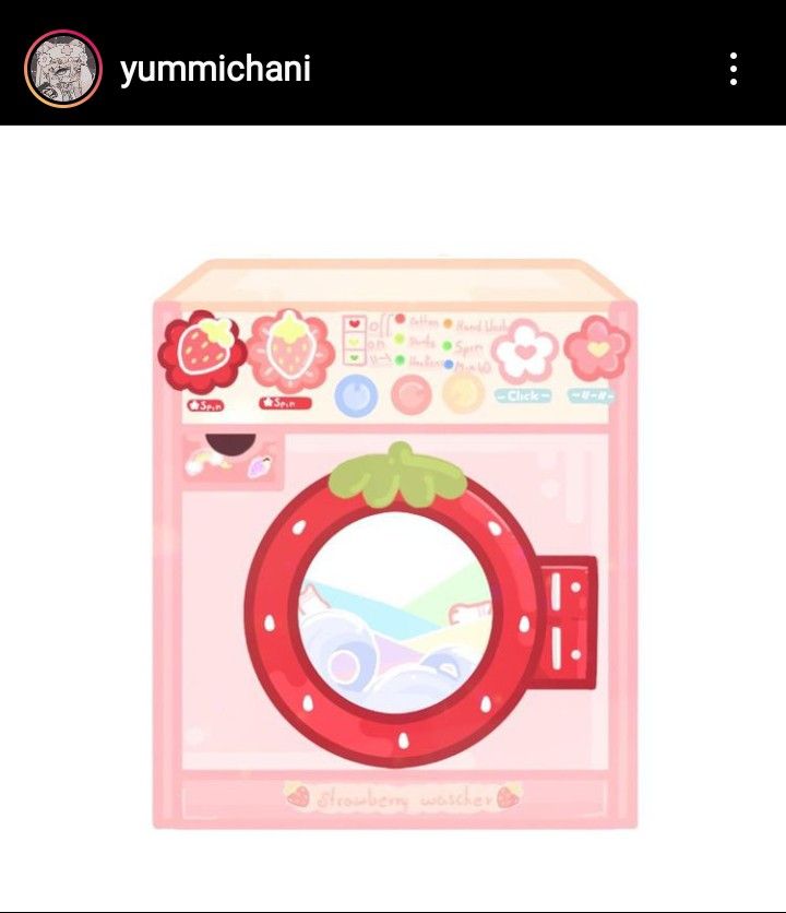 the app is showing an image of a pink washing machine with red handles and knobs