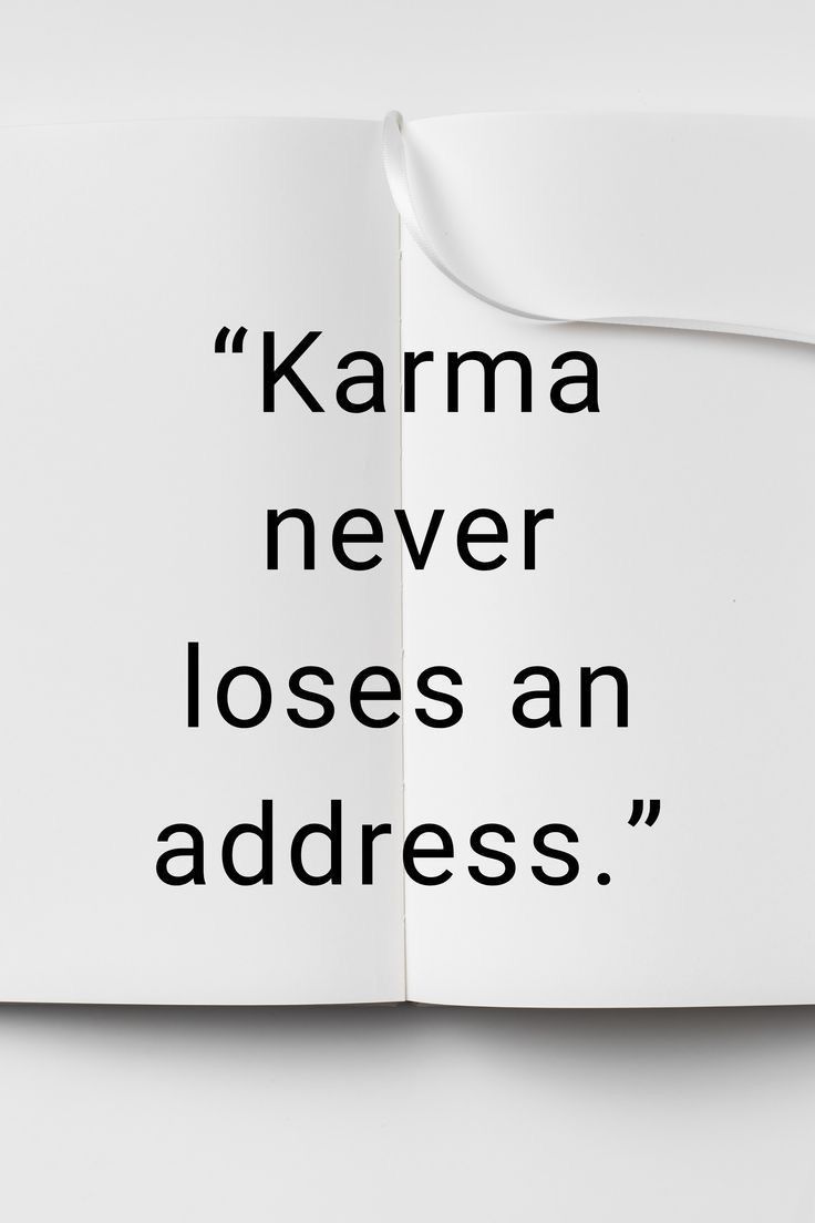 an open book with the words karma never loses an address