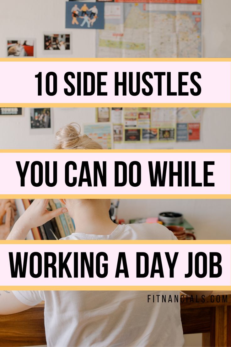 a woman sitting at a desk with the words 10 side hustles you can do while working a day job