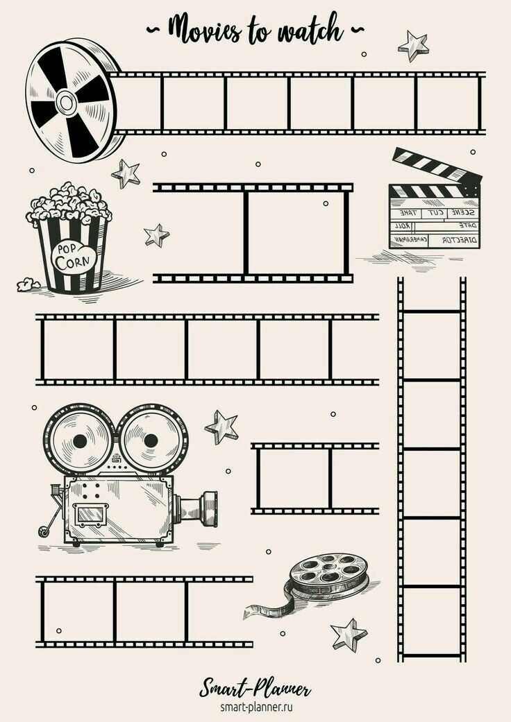 a movie themed worksheet with movies to watch and popcorns on the film strip