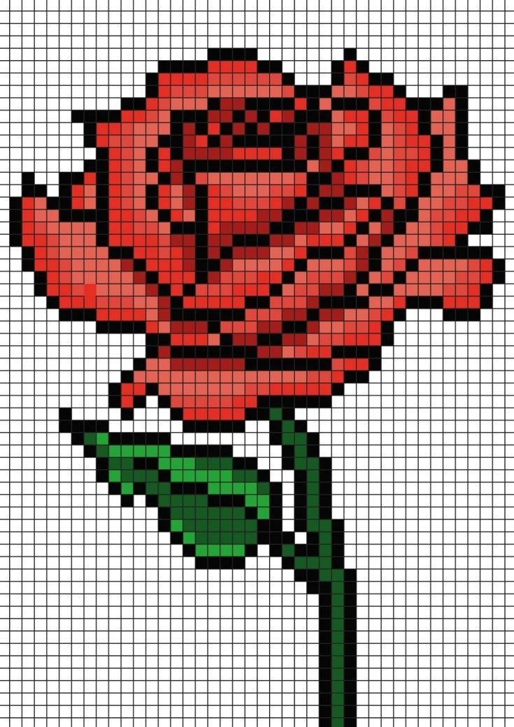 a cross stitch pattern with a red rose