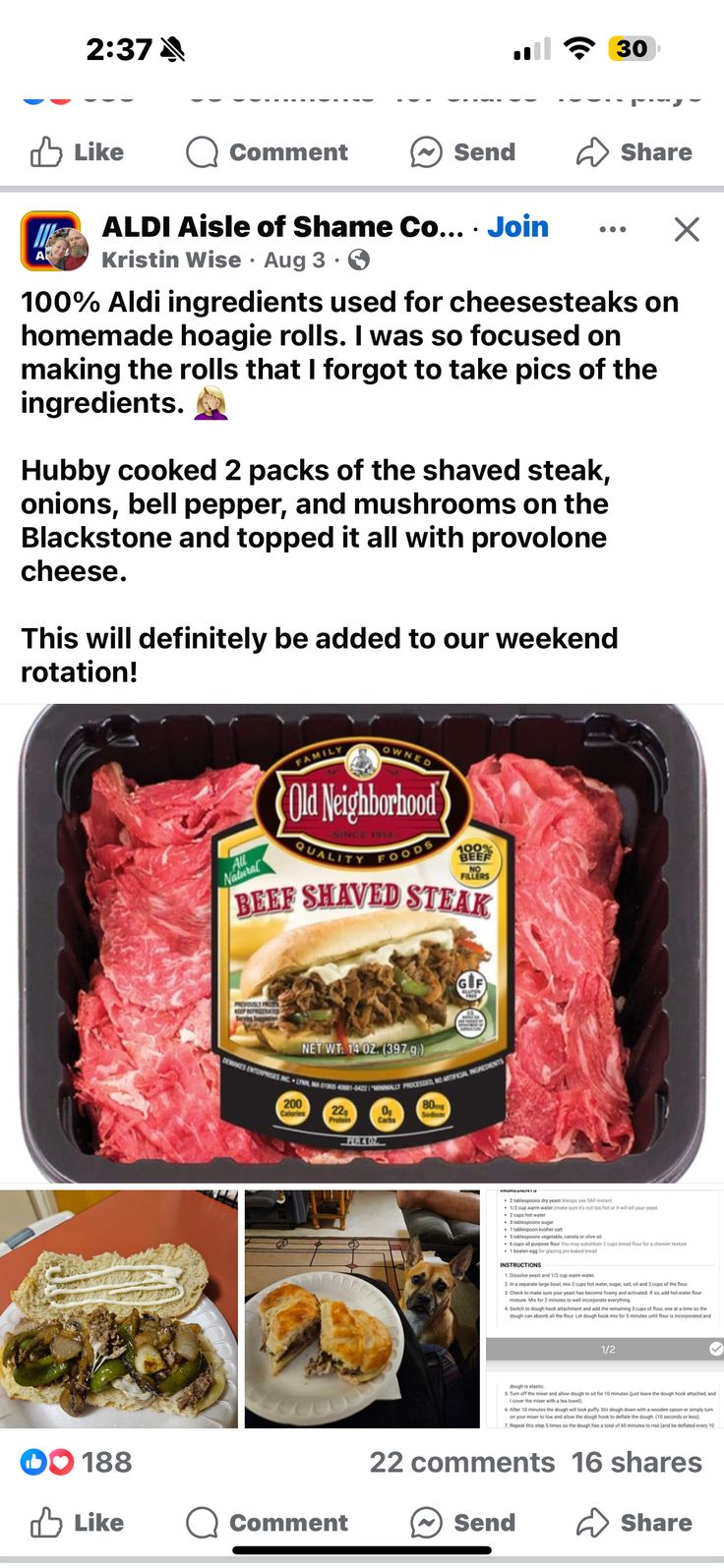 an ad for the old neighborhood meat company on facebook, with pictures of food in it