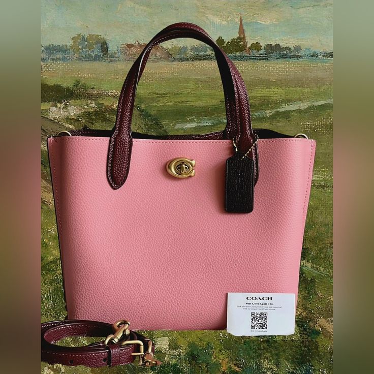 Color: Brass/Bubblegum (Pink)Multi Style No. C8561 Product Details Polished Pebble Leather Center Zip Compartment Turnlock And Magnetic Snap Closures Handles With 4 1/2" Drop Detachable Strap With 21 1/2" Drop For Shoulder Or Crossbody Wear Four Protective Feet At Base 9 1/2" (L) X 7 3/4" (H) X 4 1/4" (W) Perfect Small To Medium Purse. 3 Compartments. Carry Satchel, Shoulder, Or Crossbody. Dust Bag Included Designer Pink Top Handle Bag, Designer Pink Bag With Removable Pouch, Designer Pink Bags With Removable Pouch, Luxury Pink Bag For Daily Use, Designer Pink Bags With Dust Bag, Designer Pink Bag With Dust Bag, Luxury Pink Bag With Top Carry Handle, Pink Top Handle Bags For Shopping, Luxury Pink Shoulder Bag With Top Carry Handle