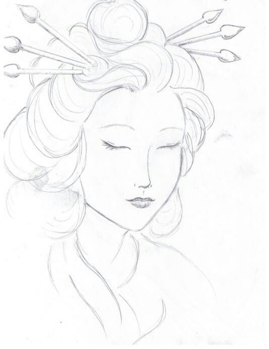 a drawing of a woman with spoons on her head