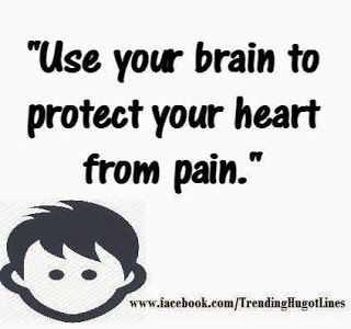 a man with his head turned to the side and texting use your brain to protect your heart from pain