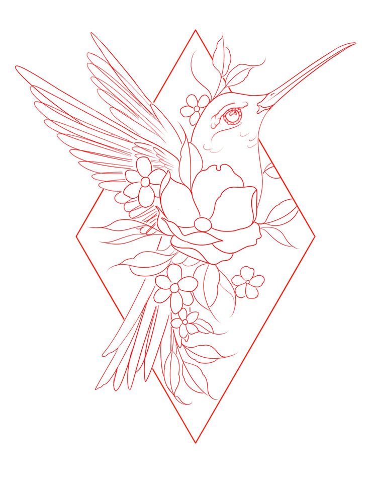 a drawing of a hummingbird with flowers in its beak