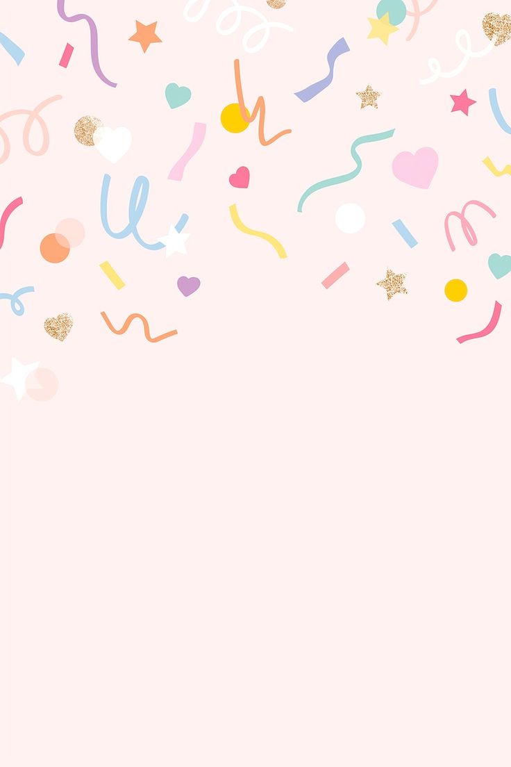 a pink background with confetti and streamers