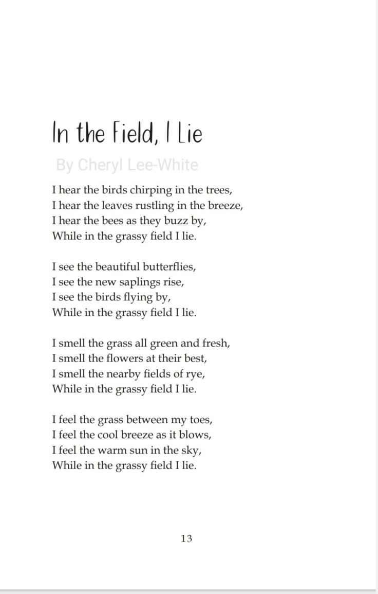 the poem in the field i'll lie is written on white paper with black ink