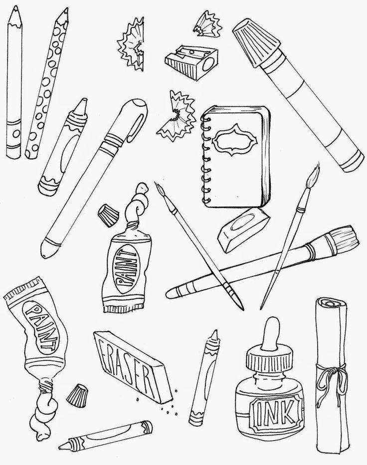 an image of school supplies coloring page