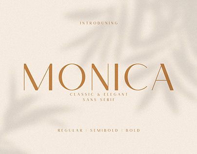 an image of the word monica written in gold on a white background with palm leaves