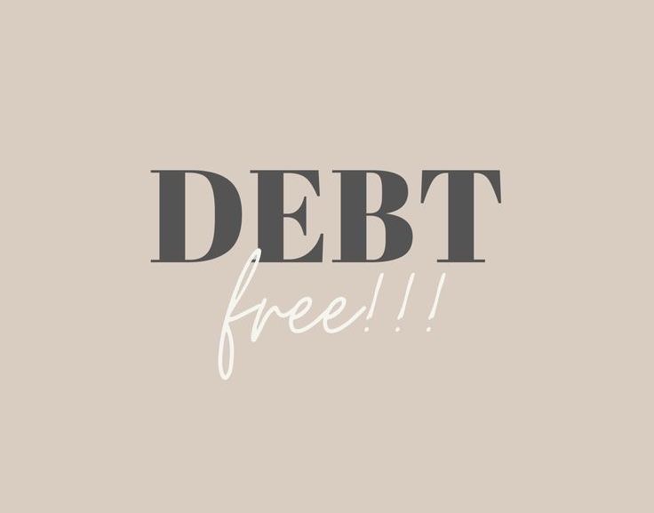 the words debt free are written in black and white on a light gray background,