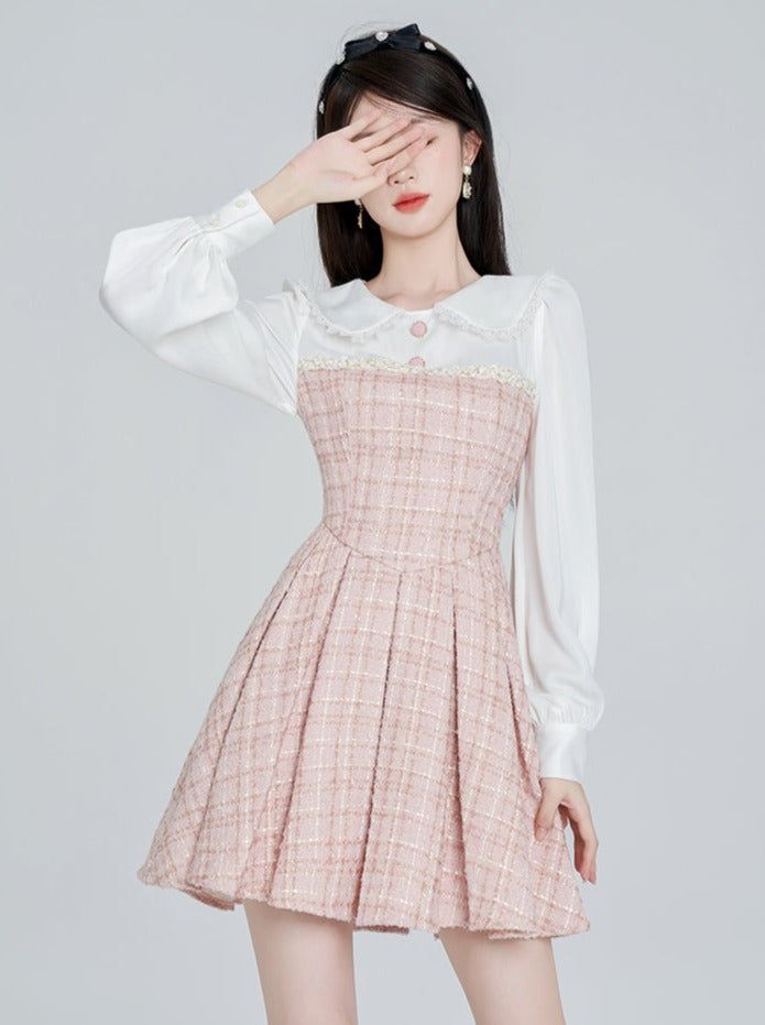 ❤︎French doll color tweed dress❤︎ Casual Striped Shirt, Style Kawaii, Cute Dress Outfits, Kawaii Fashion Outfits, Korean Fashion Dress, Pink M, Fashion Attire, Tweed Dress, Kpop Fashion Outfits