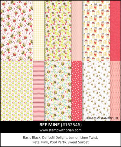 the bee mine paper pack is shown in pink, yellow and green