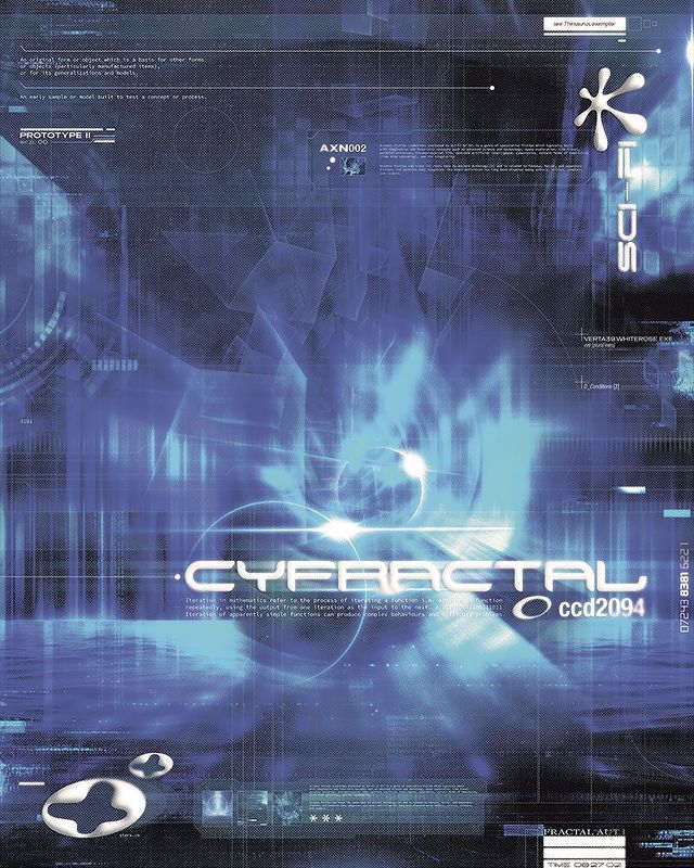 the cover to cyfract trail, an electronic music album with blue and black graphics