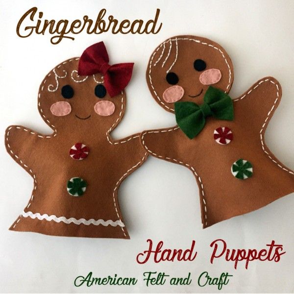 two gingerbread hand puppets with bows on them