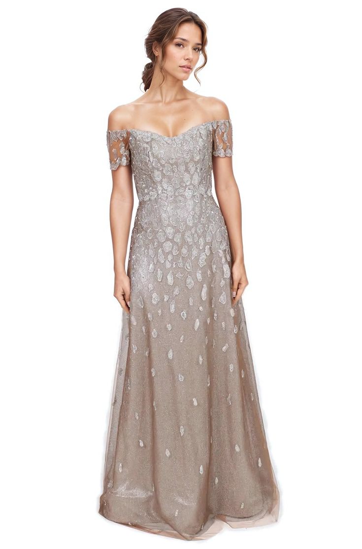 Off The Shoulder A-Line Embroidered Gown Champagne