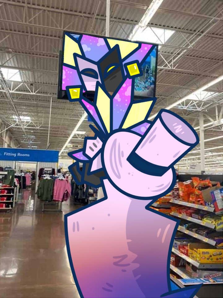 an image of a cartoon character in the middle of a grocery store's aisle