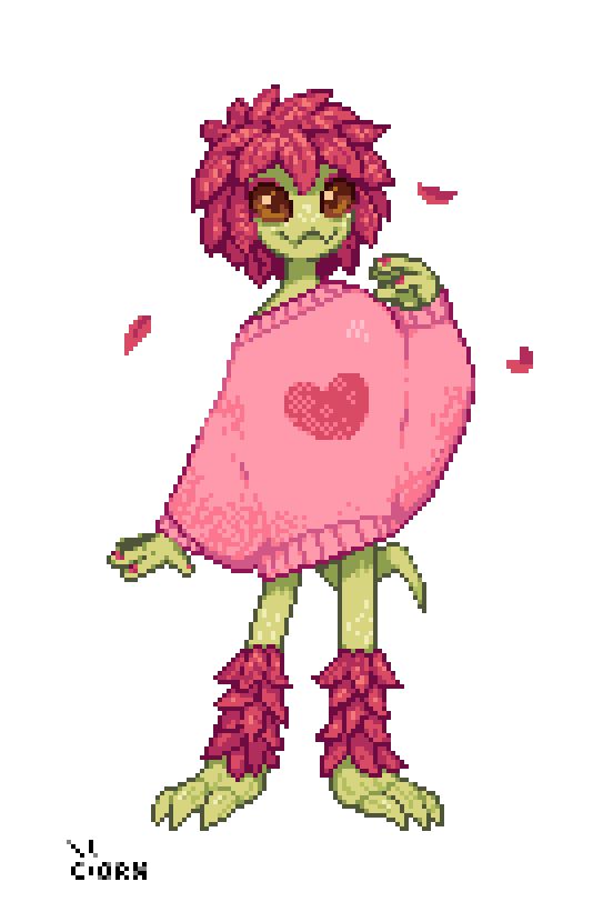 a cross stitch pattern of a girl with pink hair and big eyes wearing a pink dress