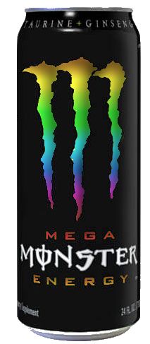 monster energy drink can with rainbow colors