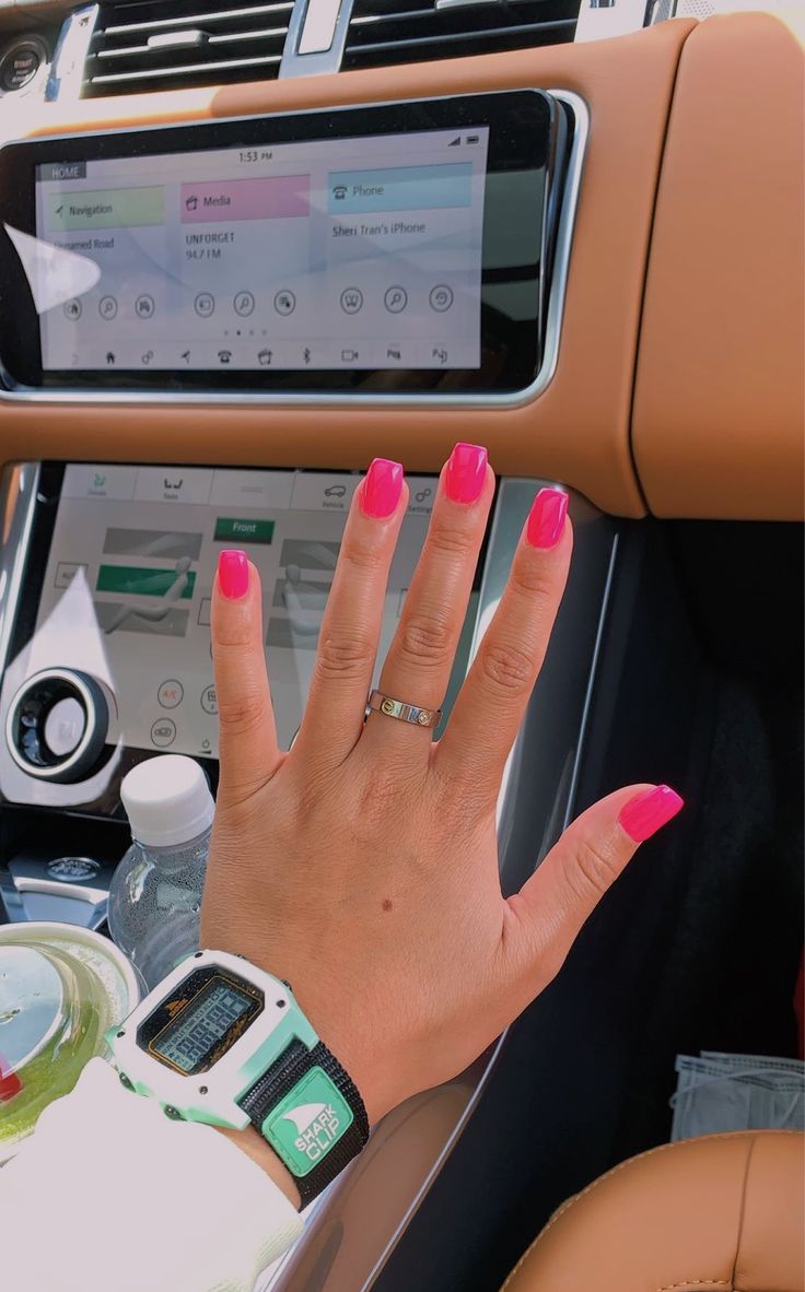 Pink Summer Nails, Spring Break Nails, Pink Gel Nails, Hot Pink Nails, Broken Nails, Summery Nails, School Nails, Short Square Acrylic Nails, Cute Gel Nails