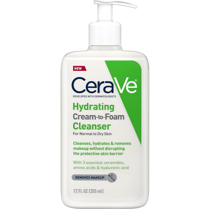 Hydrating Cream-to-Foam Face Wash with Hyaluronic Acid for Normal/Balanced to Dry Skin -  CeraVe Hydrating Cream-to-Foam Face Wash with Hyaluronic Acid for Normal/Balanced to Dry Skin removes oil and makeup while reinforcing the skin barrier with ceramides.    Benefits     Ulta Conscious Beauty Approved: Vegan & Clean Ingredients Daily-use facial cleanser effectively removes dirt and excess oil as well as face and eye makeup while providing long-lasting hydration     Key Ingredients     Hyaluron Skincare Solutions, Foaming Facial Cleanser, Hydrating Cleanser, Foaming Face Wash, Skin Care Cleanser, Acne Solutions, Facial Cleansers, Skin Cleanse, Cream Cleanser