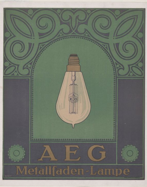 an advertisement for the aeg metalidaden - lampe, which was introduced in 1932