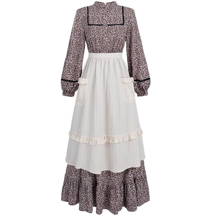 PRICES MAY VARY. Fabric - 100% polyester; The prairie pioneer dresses for women are made with polyester cloth in a small floral pattern. Lightweight and comfortable wear, not see-through. Design - The pioneer colonial dress is long, stand collar and buttons decorated in front , Long puff sleeves and cuffs are trimmed with ribbon. Well made with stretchy waist and zipper on the back for easy to put on / off. just the kind of dress Laura Ingalls would wear! Style - 2-piece women's pioneer costume, American Pioneers Aesthetic Outfit, Pioneer Apron, Hannah Becker, Colonial Dresses, Pioneer Dresses, Amish Dress, Thanksgiving Play, Pilgrim Dresses, Biblical Clothing