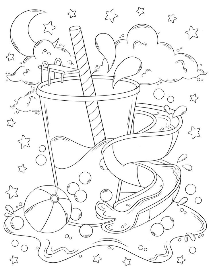 a coloring page with an ice cream sundae and a candy cane in the middle