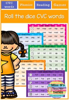 roll the dice cvc words game for kids with pictures and texting on it