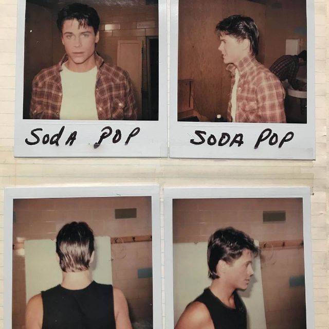 four polaroid photos of young men with short hair