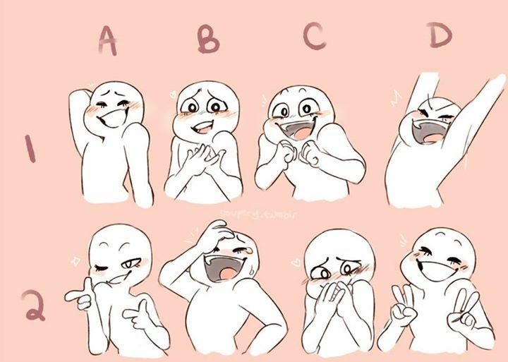 some cartoon characters with different expressions on their faces and hands, including the letter c