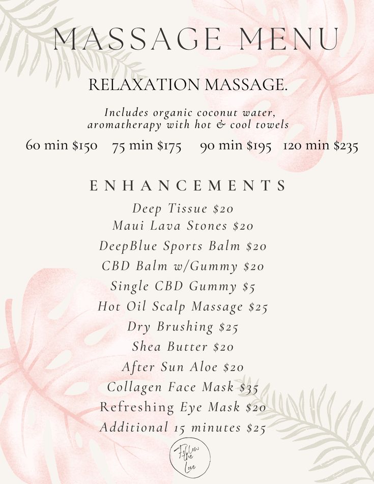 Wailea Massage Therapy | Maui Massage Therapy | Kamaaina Massage Massage Therapy Studio Ideas, Massage Room Set Up, Massage Therapy Room Decor, Massage Menu Ideas, Massage Therapy Post Ideas, Massage Therapy Content, Massage Promotion Ideas, Massage Therapist Aesthetic, Massage Price List