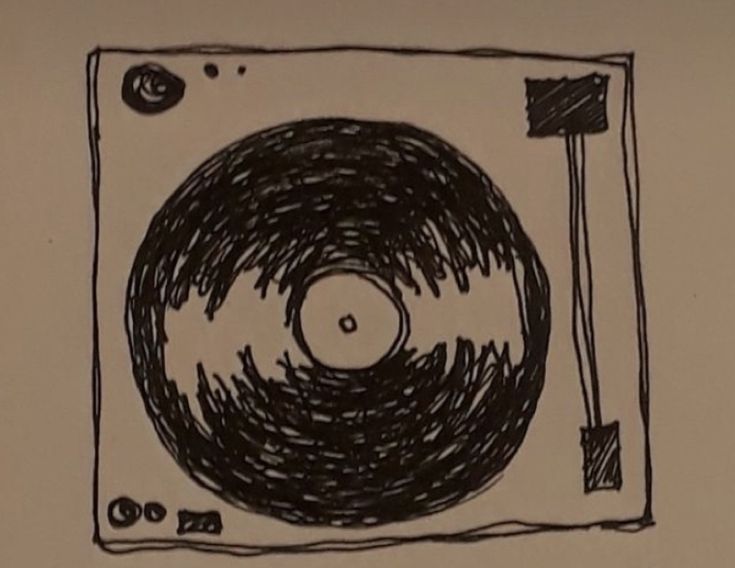 a drawing of a record player on a piece of paper